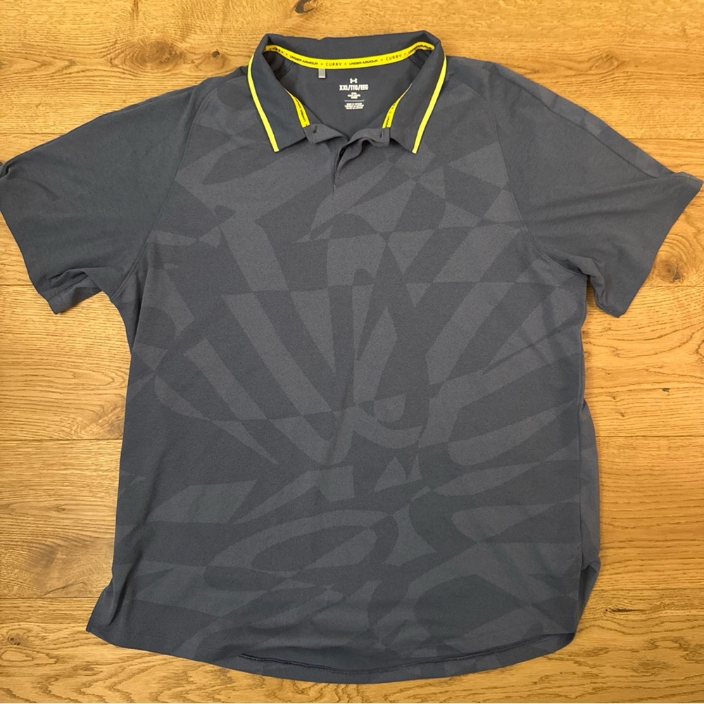 Under Armour Curry Polo Shirt XXL Men’s Fitted Gray Geometric Performance